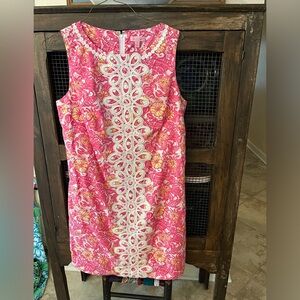 Lilly Pulitzer Pink & Yellow Shift Dress with Lace detail